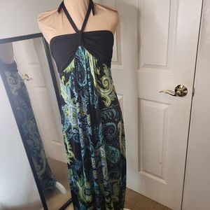 Heart Soul - Black Green and Blue Maxi Dress, Size L